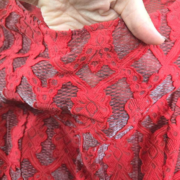 Moulinette Soeurs Anthropologie Red Lace Fit & Flare Cocktail Dress Size 12 - Picture 4 of 13